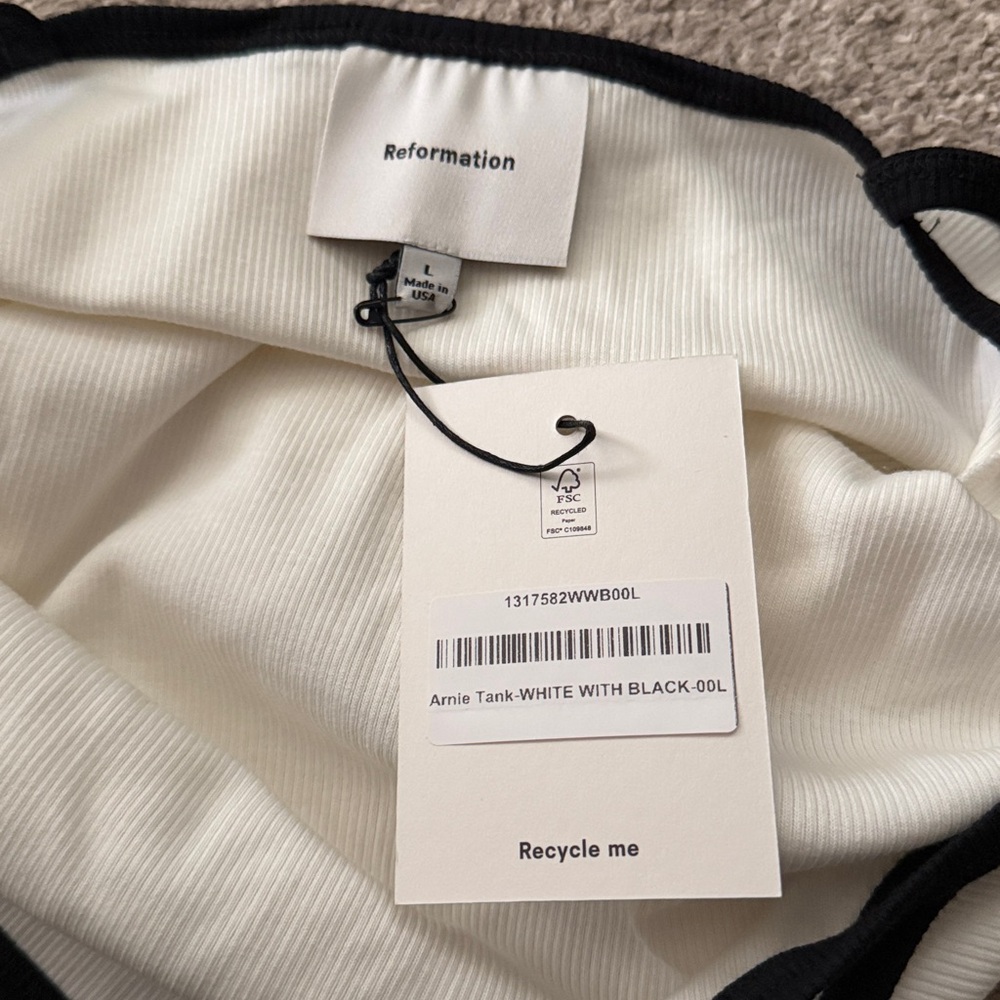 reformation Arnie Tank, White With Black, NWT, size L - Picture 8 of 10